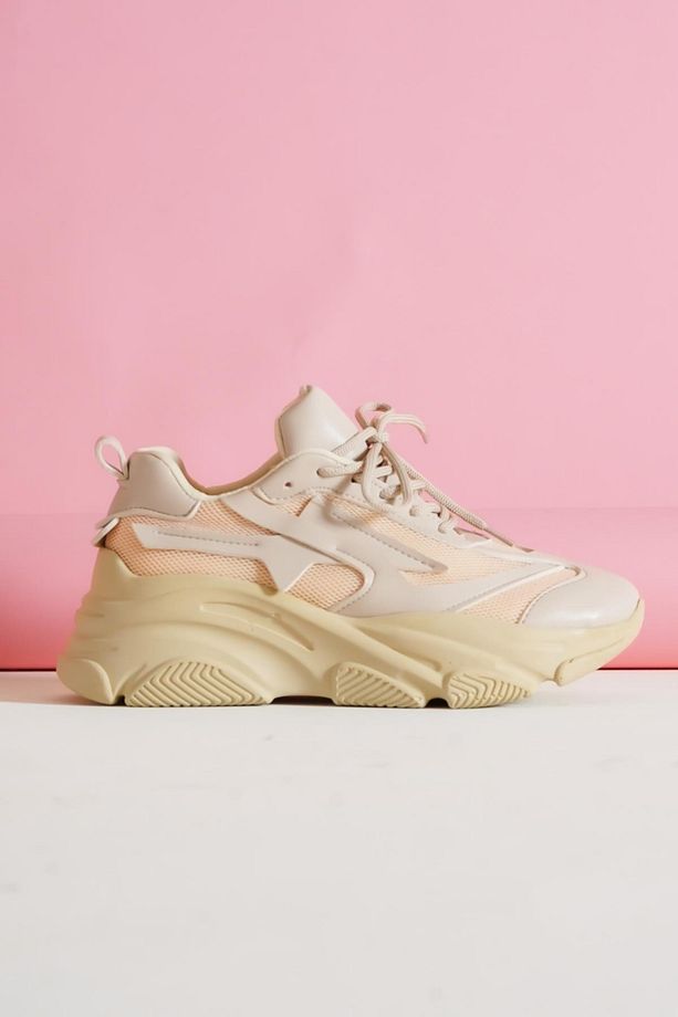 Kadın Bej Yüksek Tabanlı File Detaylı Sneaker Günlük Spor Ayakkabı Kecsp140 - 1