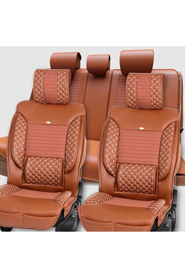 مجموعة غطاء مقعد السيارة الجلدية الفاخرة القديمة المتوافقة مع Volkswagen Caddy الأمامية/الخلفية
