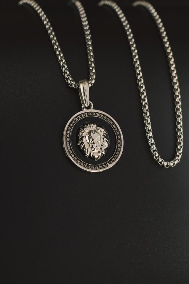Lion Head Medallion Knitted Chain Enameled Men's Necklace