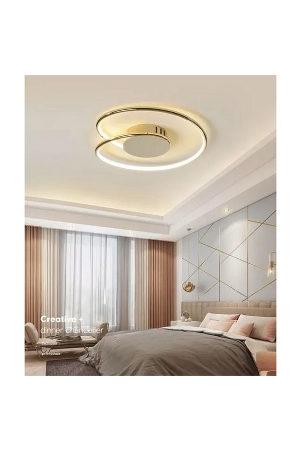 Luxury Plafonyer Tavan Led Avize Gold Sarı Büyük Boy Ledli Avize - 1
