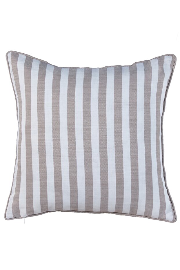 Throw Pillow Cover with Piping (Beige X Ecru Striped)