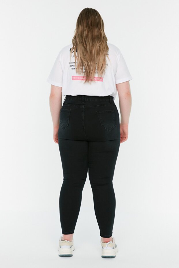 Siyah Yüksek Bel Esnek Büyük Beden Skinny Jeans TBBSS22JE0070 - 5