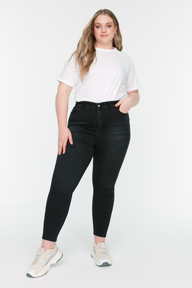 Siyah Yüksek Bel Esnek Büyük Beden Skinny Jeans TBBSS22JE0070 - 1