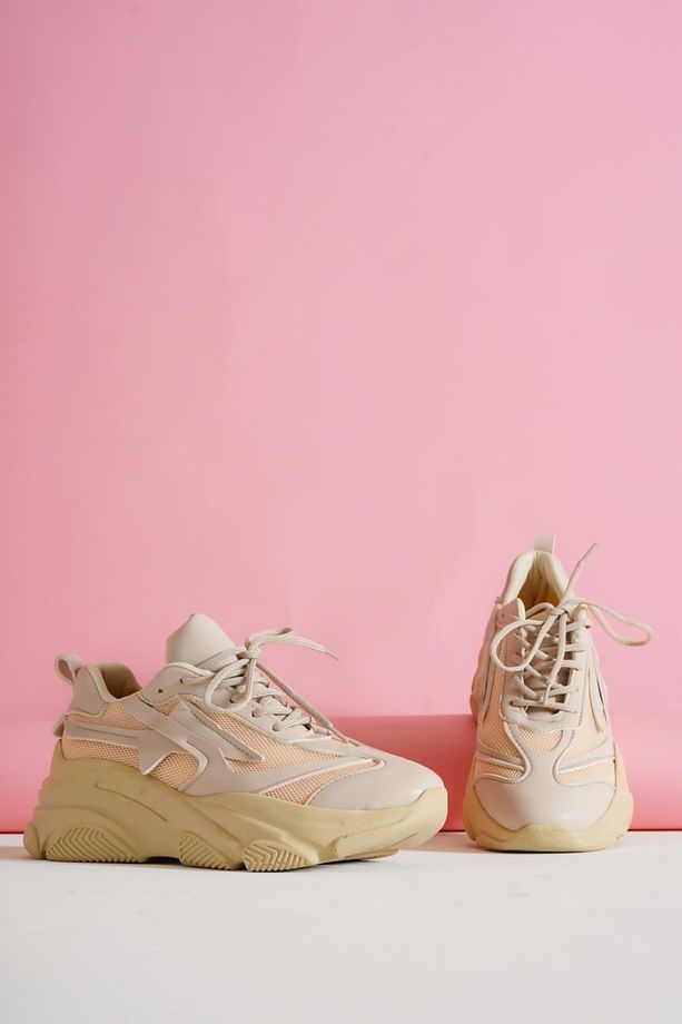 Kadın Bej Yüksek Tabanlı File Detaylı Sneaker Günlük Spor Ayakkabı Kecsp140 - 2