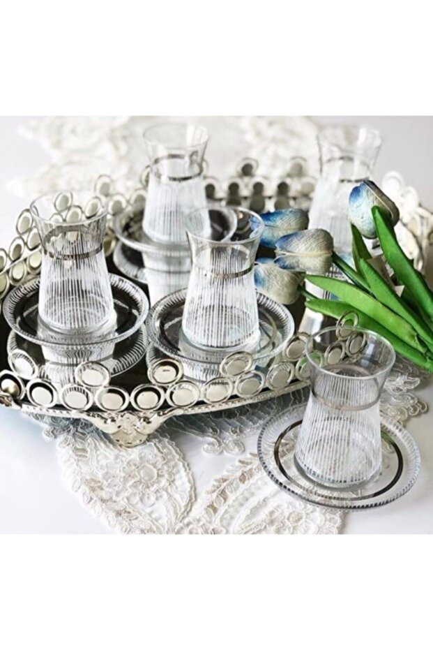 Handmade Silver Embroidered Tea Set for 6 People