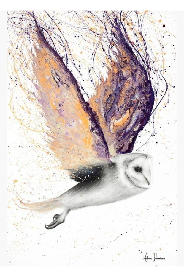 Opal Winged Owl Painting Wooden Poster Decorative