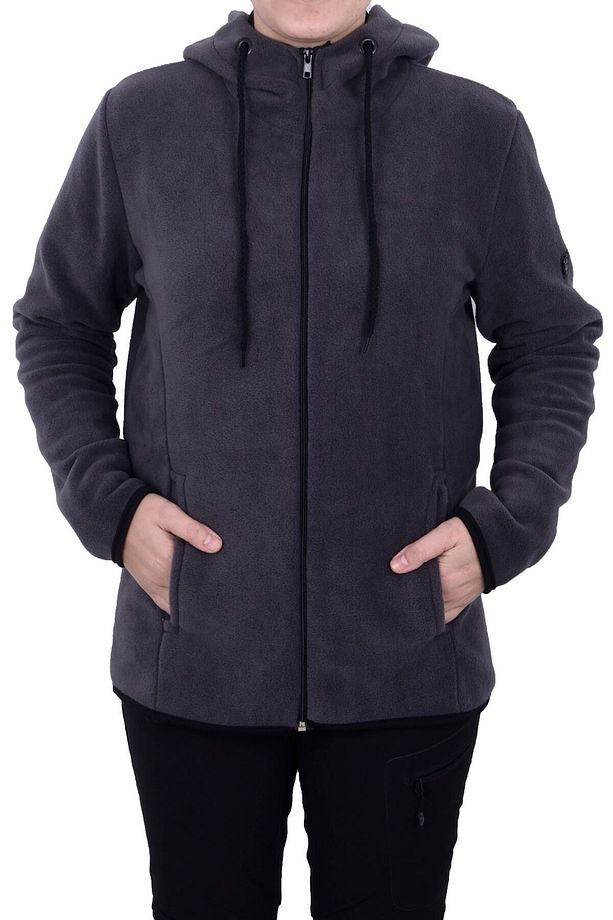 Kadın Füme Kapüşonlu Fermuarlı Polar Sweatshirt - 2