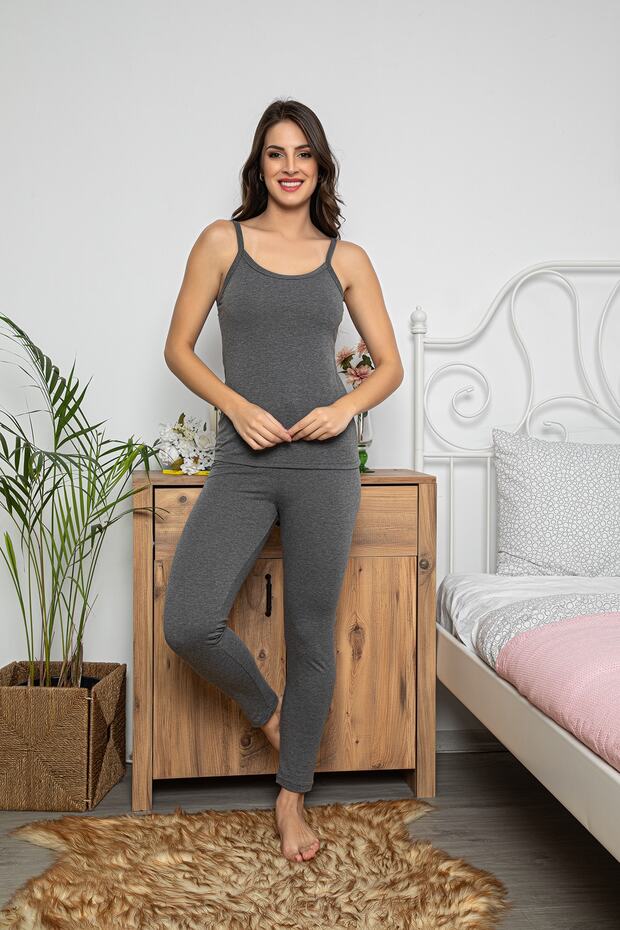 Kadın Antrasit Renkli Şortlu Ve Taytlı Pijama Takımı 3lü Set 75010 - 4