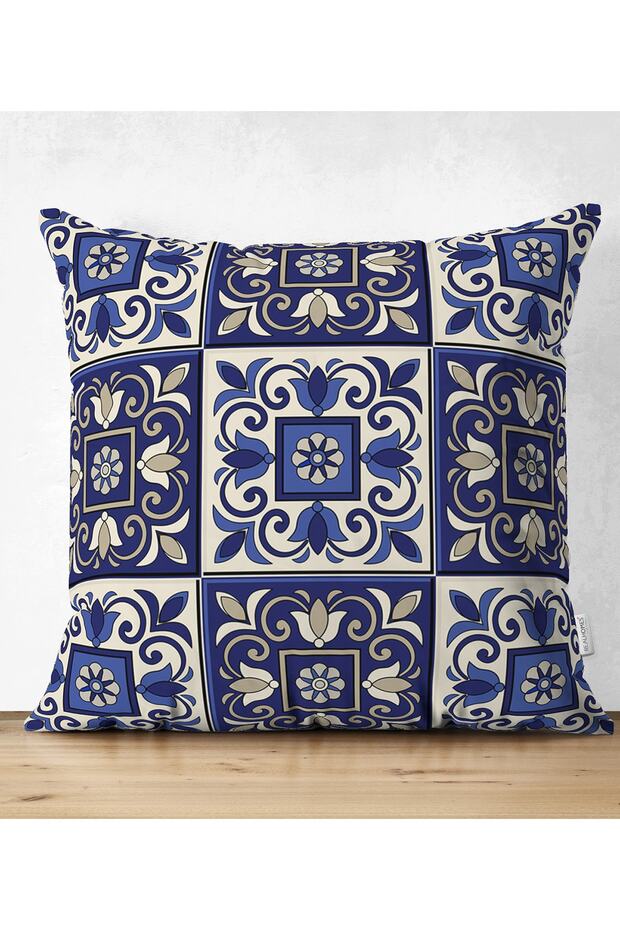 Double Sided Pastel Tile Patterned Digital Printed Modern Suede Pillow Throw Pillow Cover on the Floor
