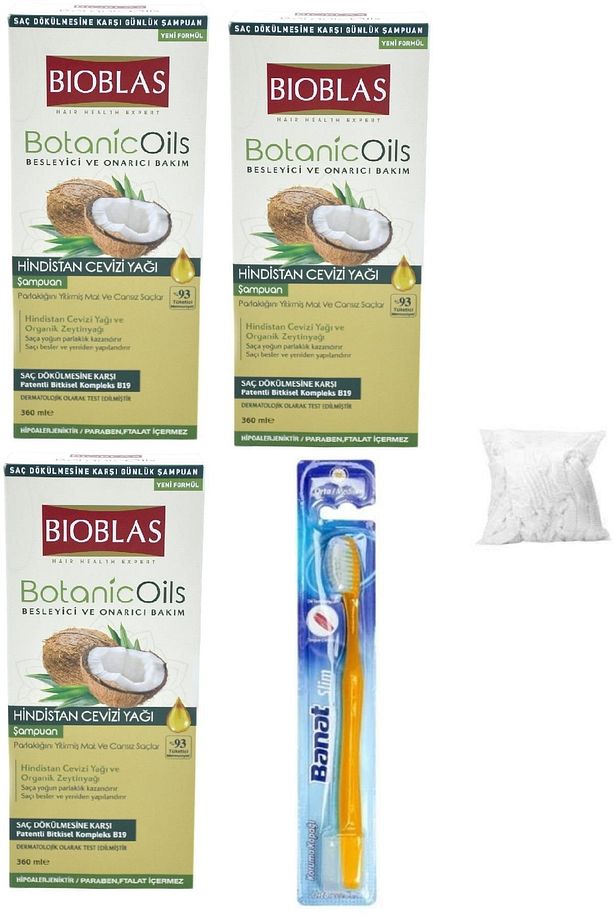 Botanicoils Hindistan Cevizi Yağlı Çok Kuru Saçlar Için Dökülme Şampuan 360 Mlx3adet+banat Diş Fırça - 1