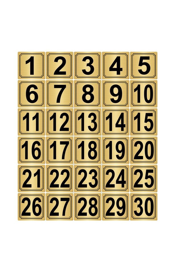 Metal Door, Table, Cabinet Number 4Cmx4Cm 30 Pieces (1..30) Gold Color Metal