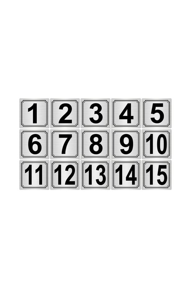 Metal Door, Table, Cabinet Number 3.5cmx3.5cm 15 Pieces (1..15) Silver Color Metal