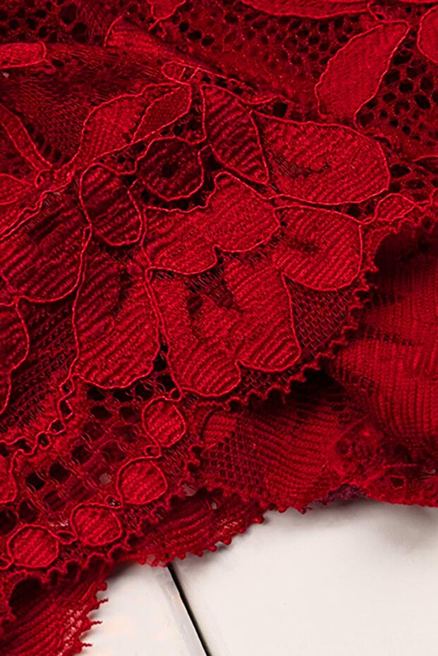 Kadın Kırmızı Dantelli Kurdelalı Sütyen Külot Takımı - 5