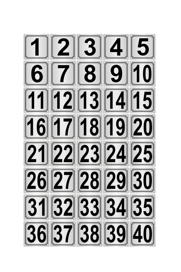 Metal Door, Table, Cabinet Number 4Cmx4Cm 40 Pieces (1..40) Silver Color Metal