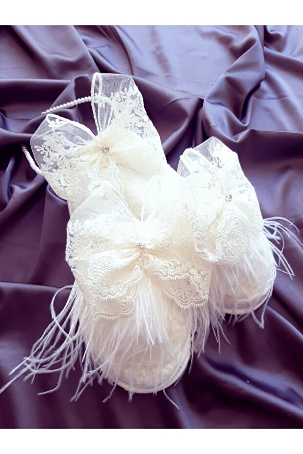 Ecru French Guipure Maternity Crown Slippers Set