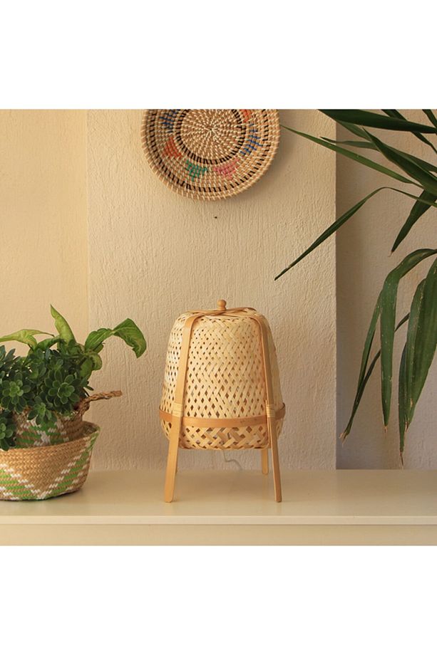 Manolya 25x35 Cm. Dekoratif Bambu Masa Lambası - 4