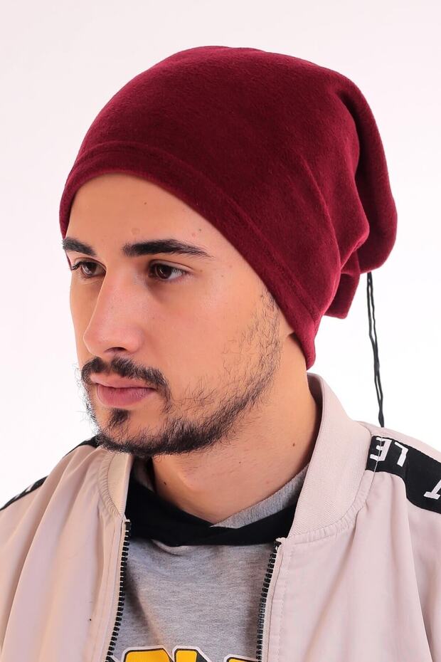 Men's Burgundy Polar Beanie Polar Neck Collar That Can Be Used in Two Different Shapes