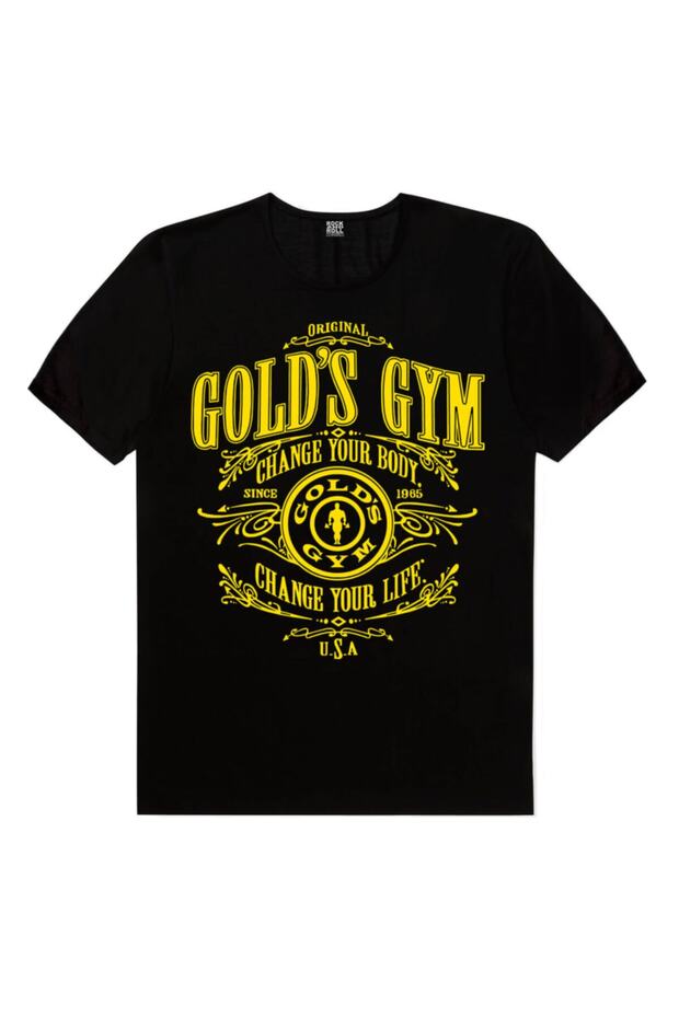 تيشيرت رجالي بأكمام قصيرة باللون الأسود Golds Gym