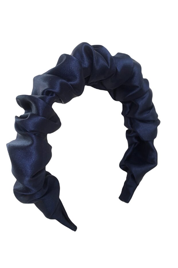 Navy Blue Satin Gathered Crown