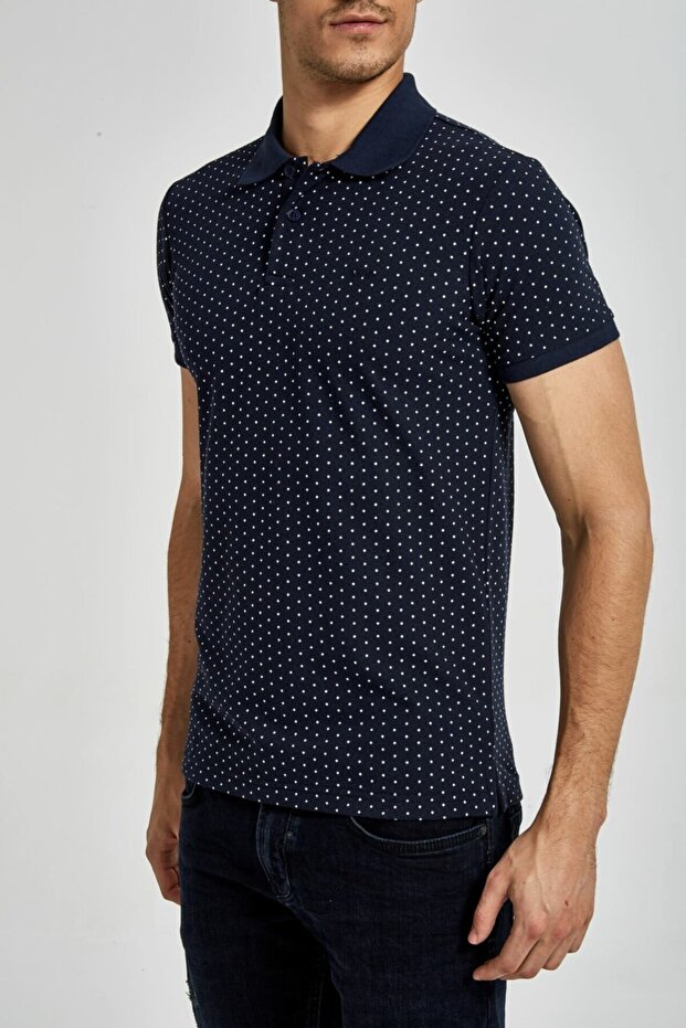 Patterned Polo Neck T-Shirt - 4