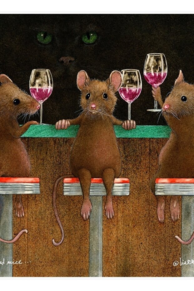 Will Bullas Print Three Drunk Mouse Animals Wine Mouse Painting Wooden Poster Decorative