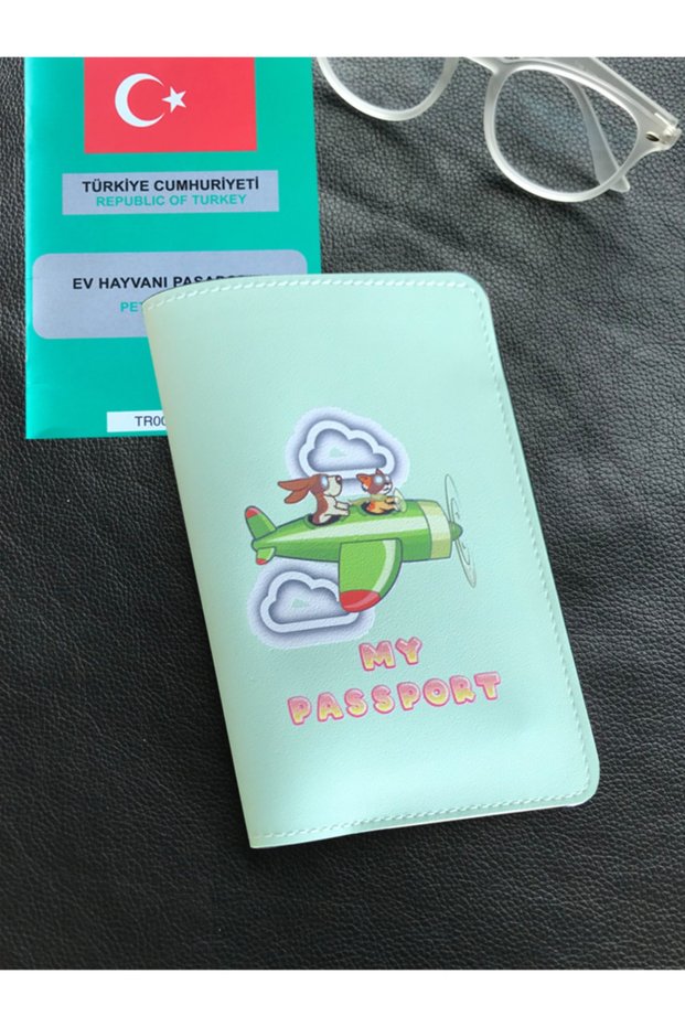 Pet Passport Cover House Animal Cat Dog Nile Green Vegan Leather Passport Holder