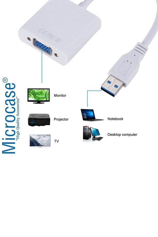 Usb 3.0 To Vga Adaptör - 20 Cm Beyaz (usb 3.0 Ve Usb 2.0 Destekler) - Al2619 - 6
