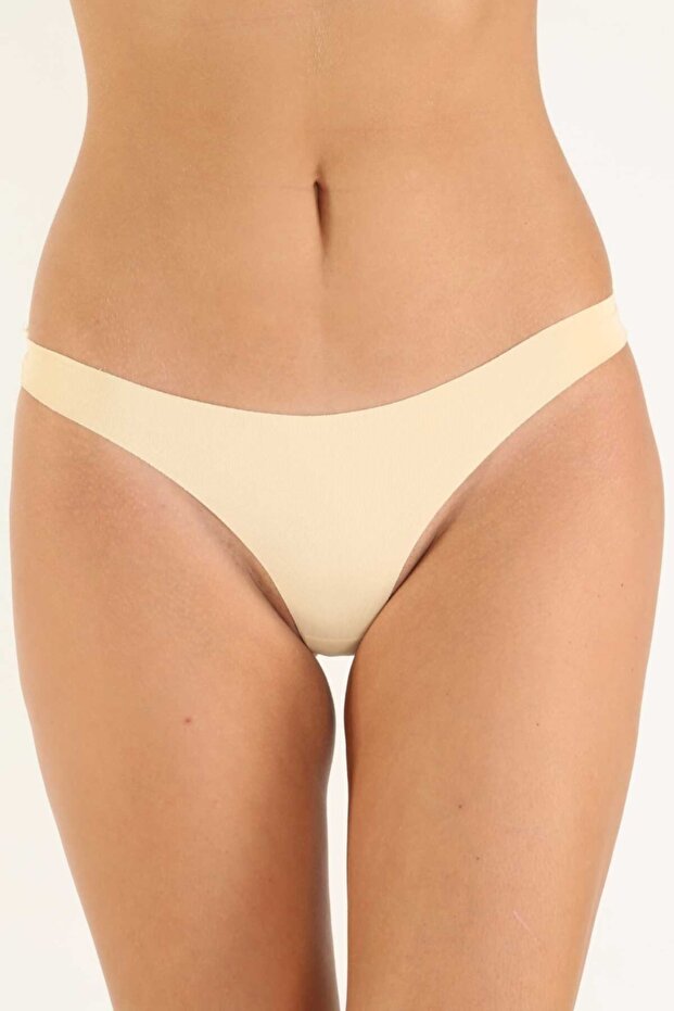 Lazer Kesim Dikişsiz Bej String - 2