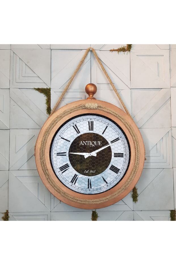 Saatiko Halatlı Ahşap Duvar Saati Bronz - 1