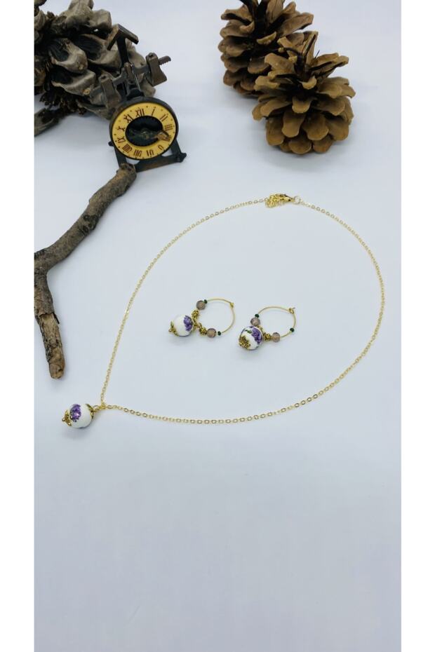 Handmade Ethnic Authentic Hippie Bohemian Ceramic Necklace Earrings Set