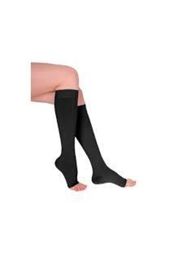 Diz Altı Çorabı (açık Burun) Orta Basınçlı Siyah Ref 912 - 1