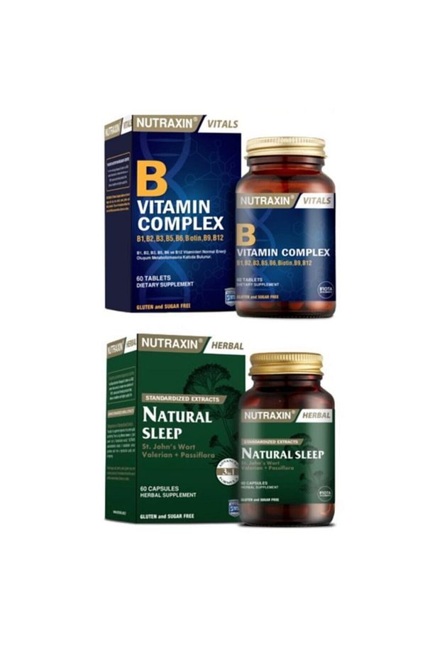 B1, B2, B3, B5, B6, B12 Içeren B Vitamin Complex 60 Tablet+uyku Düzenleyici Bitkisel Hap 60 Kapsül - 1