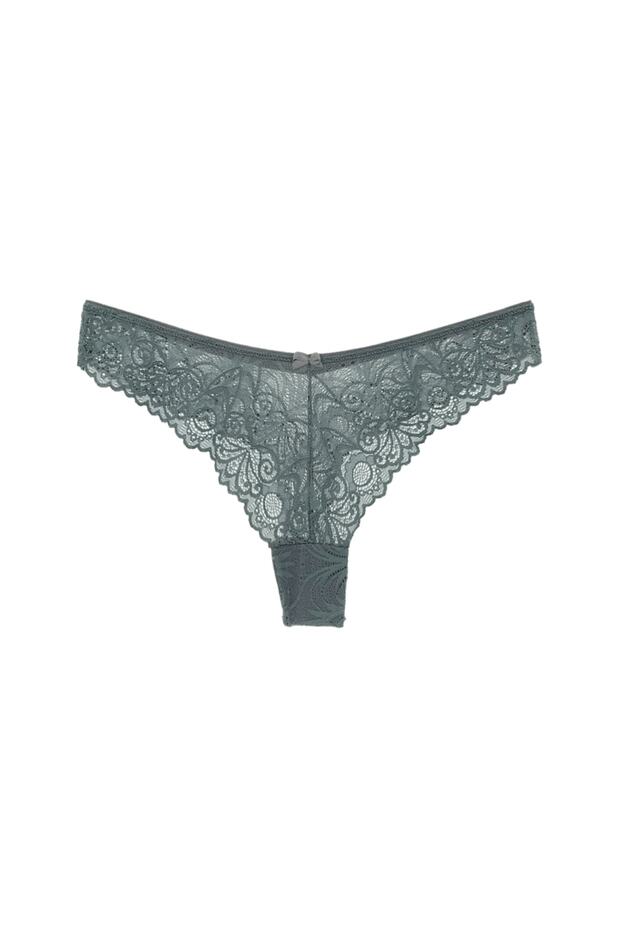 Füme Dantelli Brazil String Kadın Külot - 1