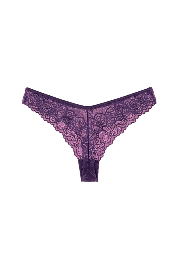 Mor Dantelli Brazil String Kadın Külot - 2