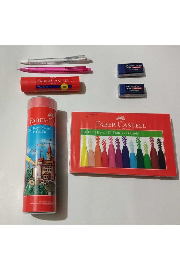 24lü Kuruboya-12lipastelboya-faber Prit-2 Adet Econ Versatil-2 Adet Silgi Set - 1
