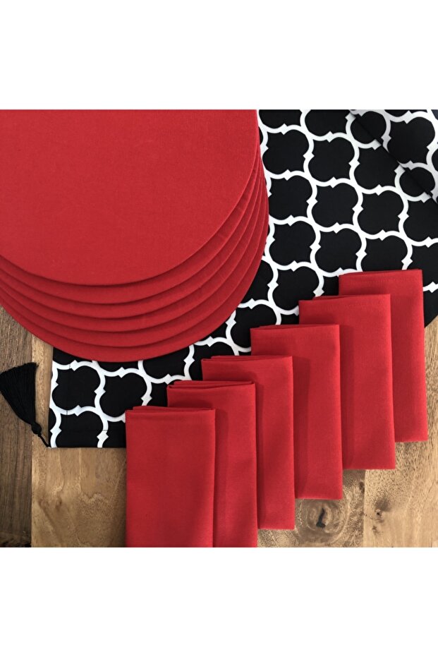 American Serve, Black Moroccon 6 Supla, 6 Napkin And Runner