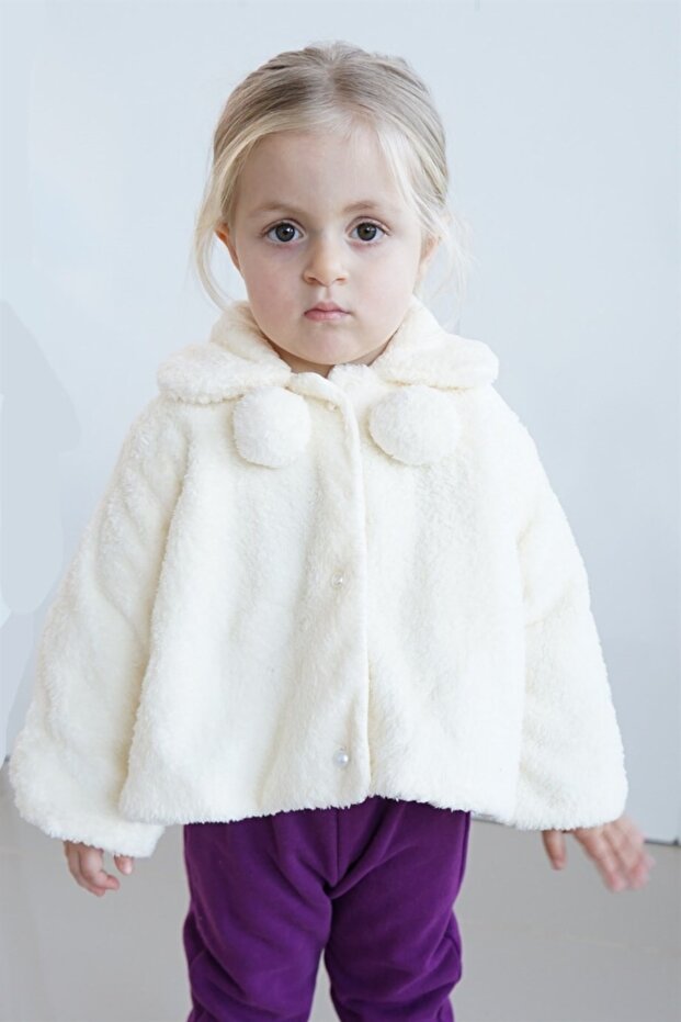 Plush Girls' 100% Cotton Muslin Inner Lined Pompom Welsoft Coat