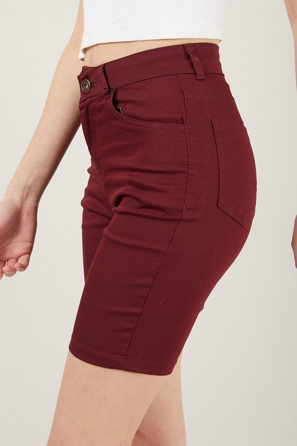 Kadın Cepli Slim Fit Şort - 4