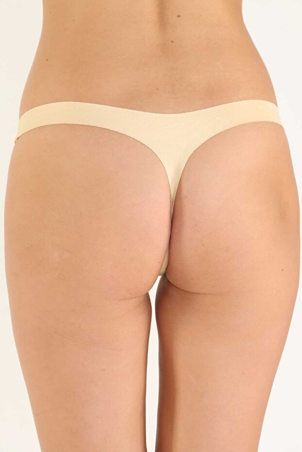 Lazer Kesim Dikişsiz Bej String - 1