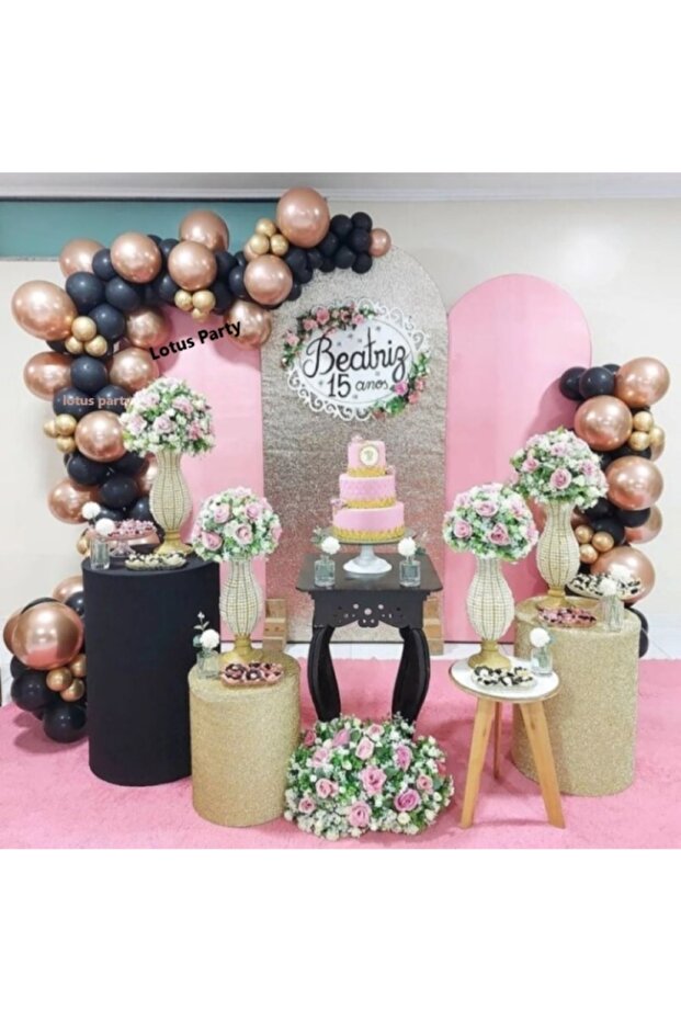 50 Pieces - Pastel Black - Chrome Rose Gold Balloon Chain Set