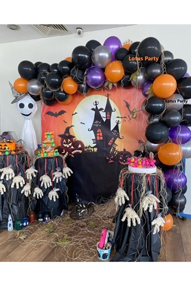 50 Pieces - Pastel Black - Metallic Orange - Purple - Silver Balloon Chain Set