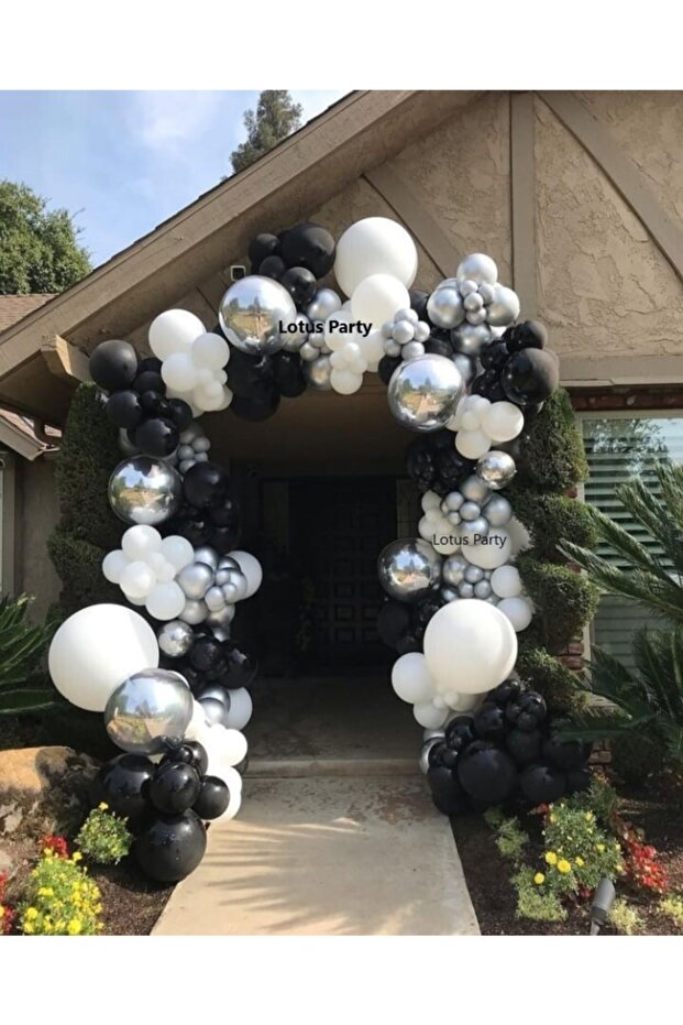 50 Pieces Pastel Black - Metallic White - Chrome Silver Balloon Chain Set