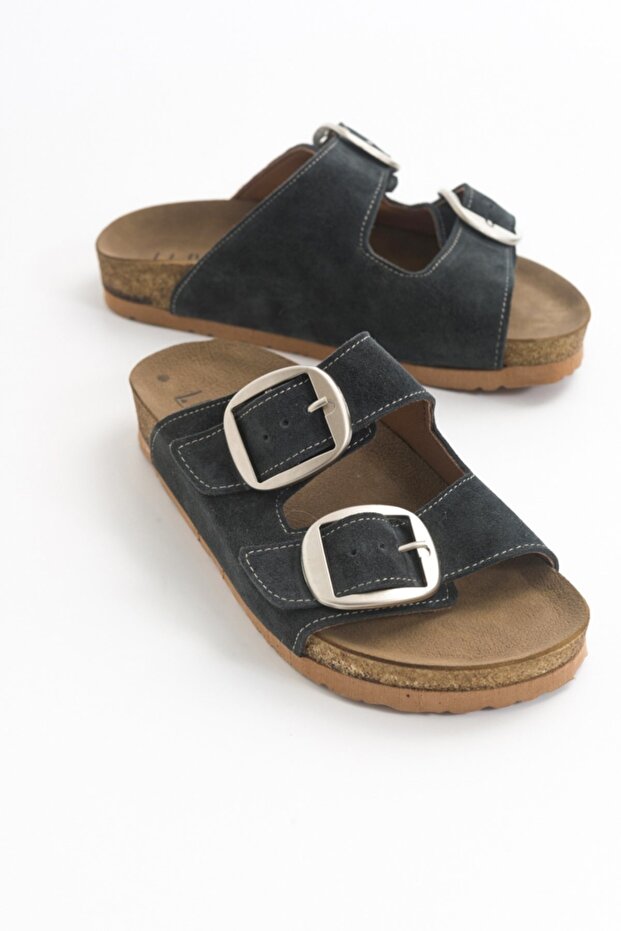 101 Genuine Leather Dark Gray Suede Women's Slippers