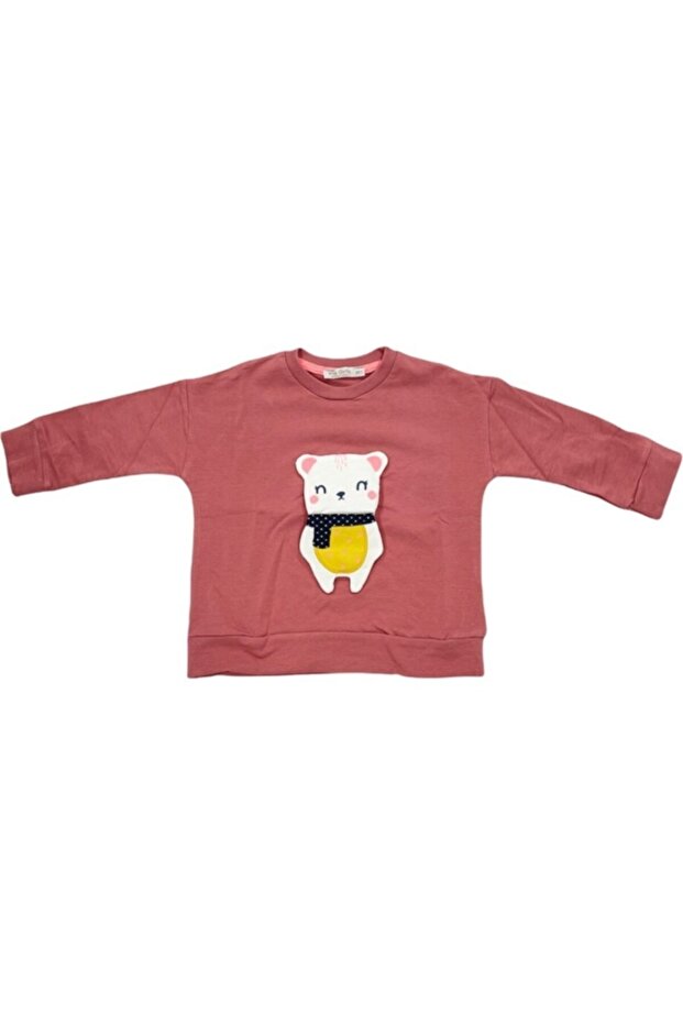 Girl's Fuchsia Cute Teddy Bear Patterned Sweatshirt