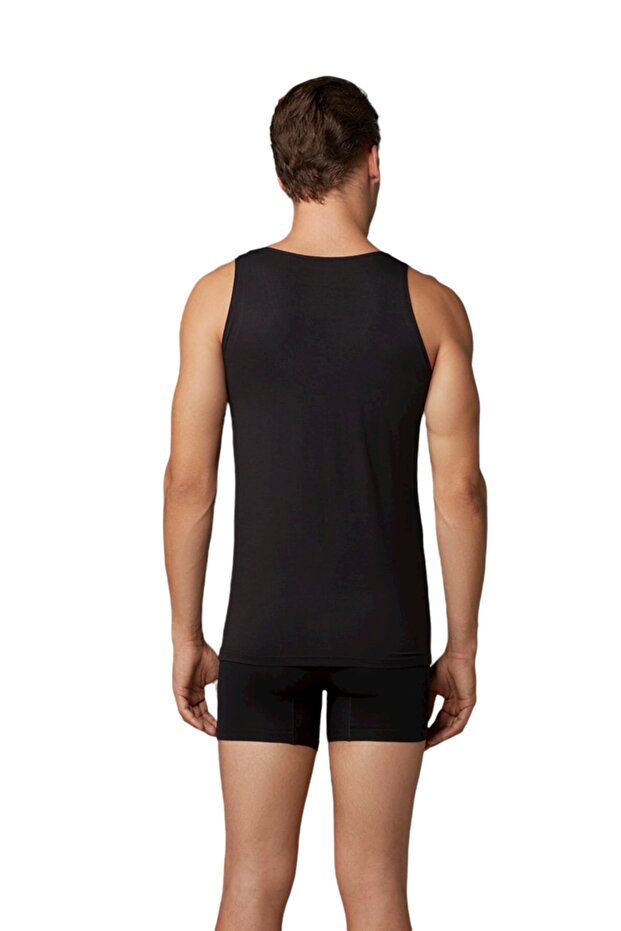 قميص داخلي للرجال من Micro Modal بلون سادة وياقة واسعة 2000 | أسود - 2