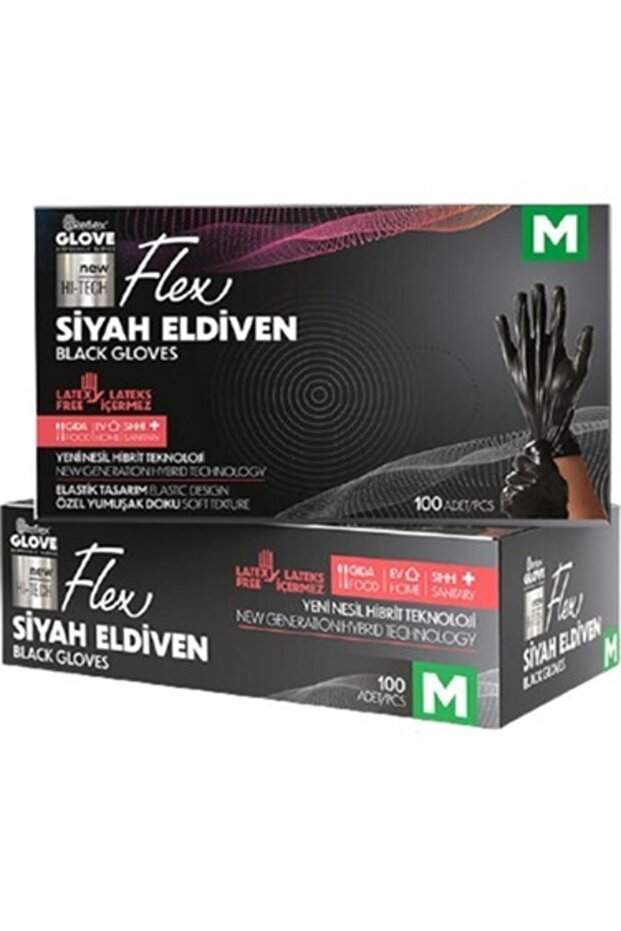 Flex Siyah Eldiveni 100 Lü ( M Beden ) X 10 Kutu - 2