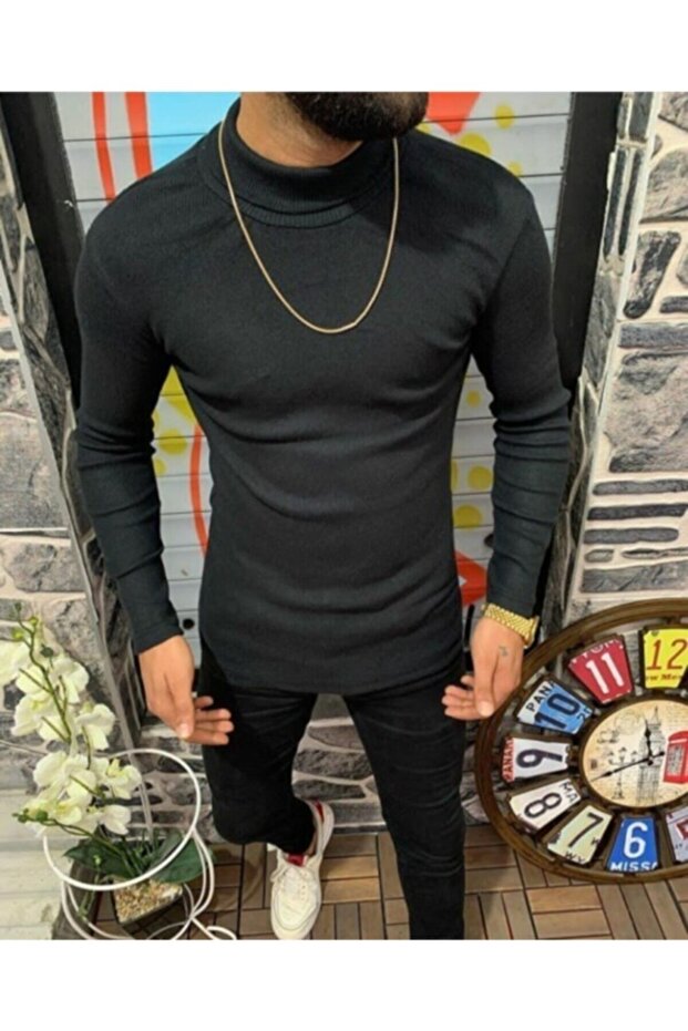 Men's Black Turtleneck Sweater