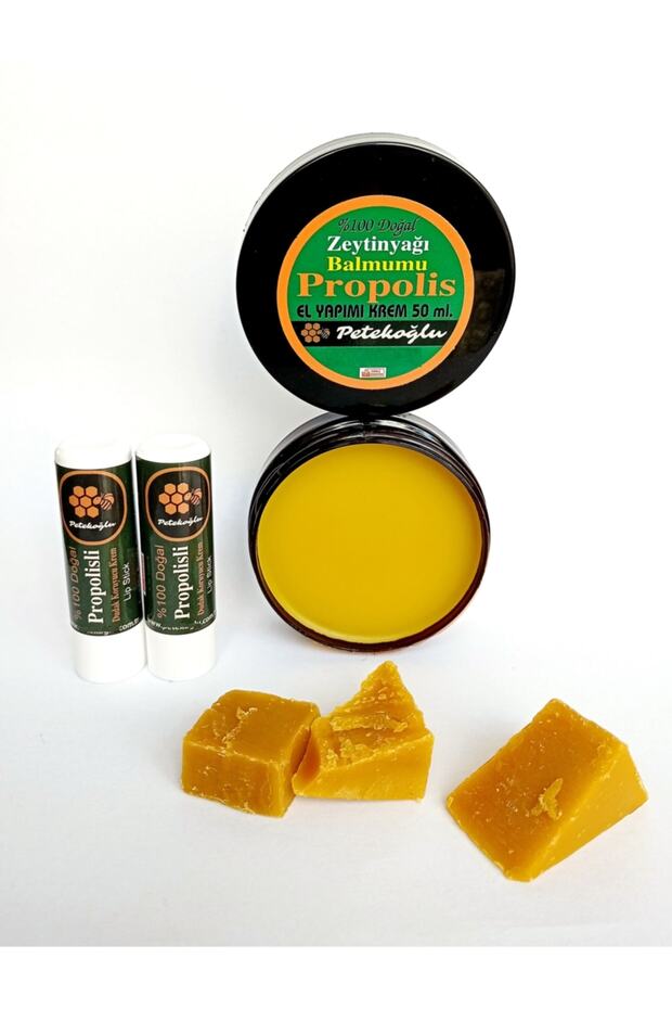 Propolis Beeswax Olive Oil Cream 50ml + Natural Lip Balm with Propolis and Honey - 2 Pcs