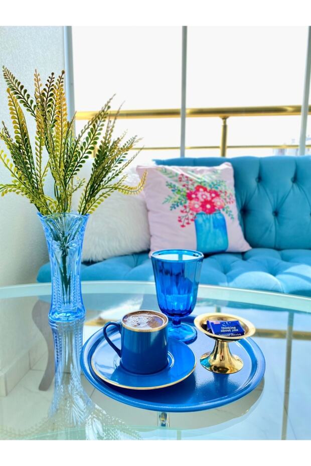 Metal Blue Single Decorative Tea, Coffee and Cake Service Presentation Tray 23 Cm