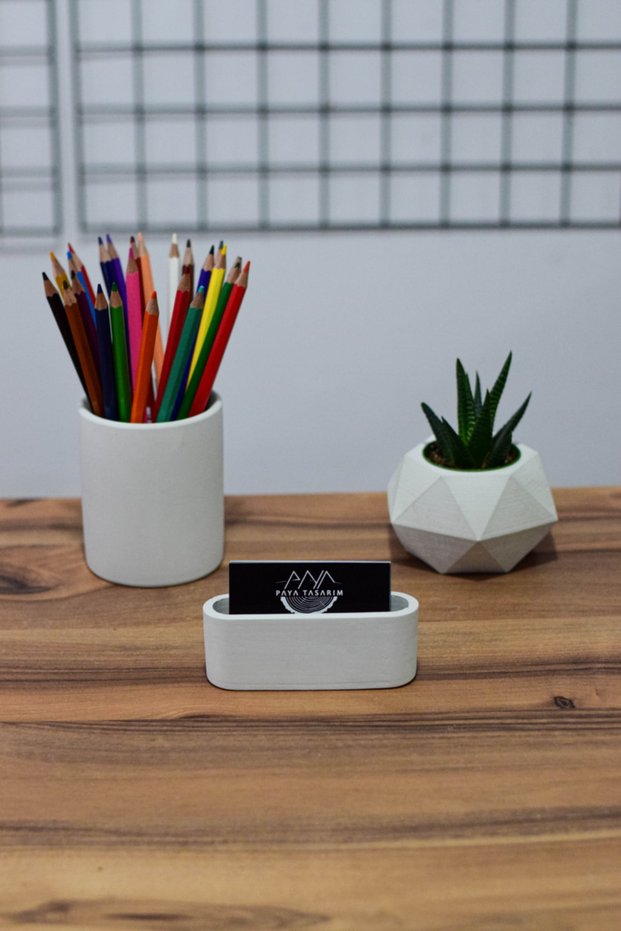 Exposed Concrete Office Set Pen Holder Flower Pot Cactus Business Card Holder